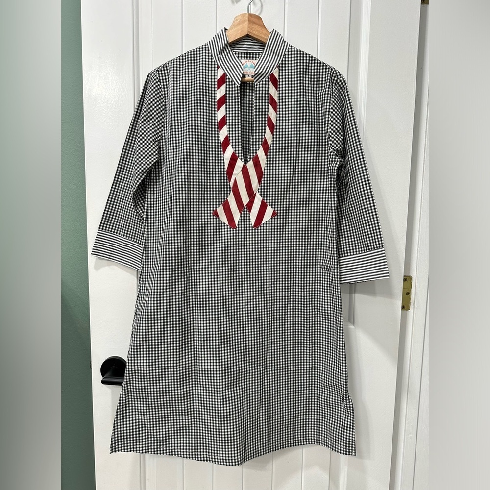 Crab & Cleek Black and White Gingham 3/4 Sleeve Dress